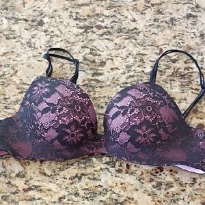 Victoria's Secret Angel Pink Bra with Black Lace Overlay